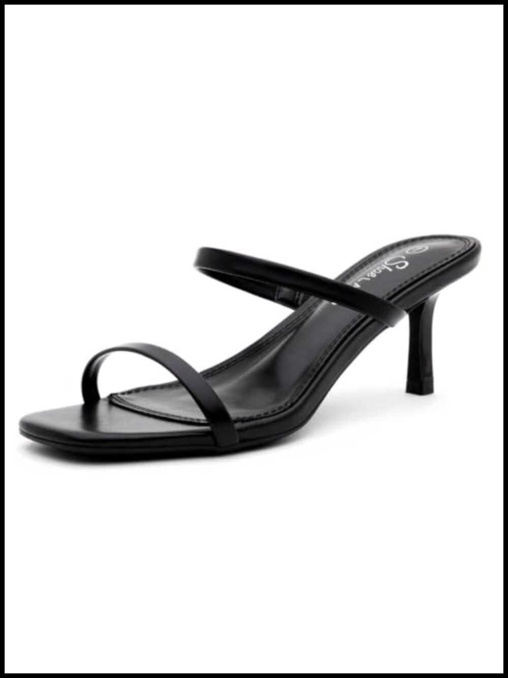 Kitten Heels for Women 2-Strap Square Open Toe Slip-On Sandals Low Heel Dressy
